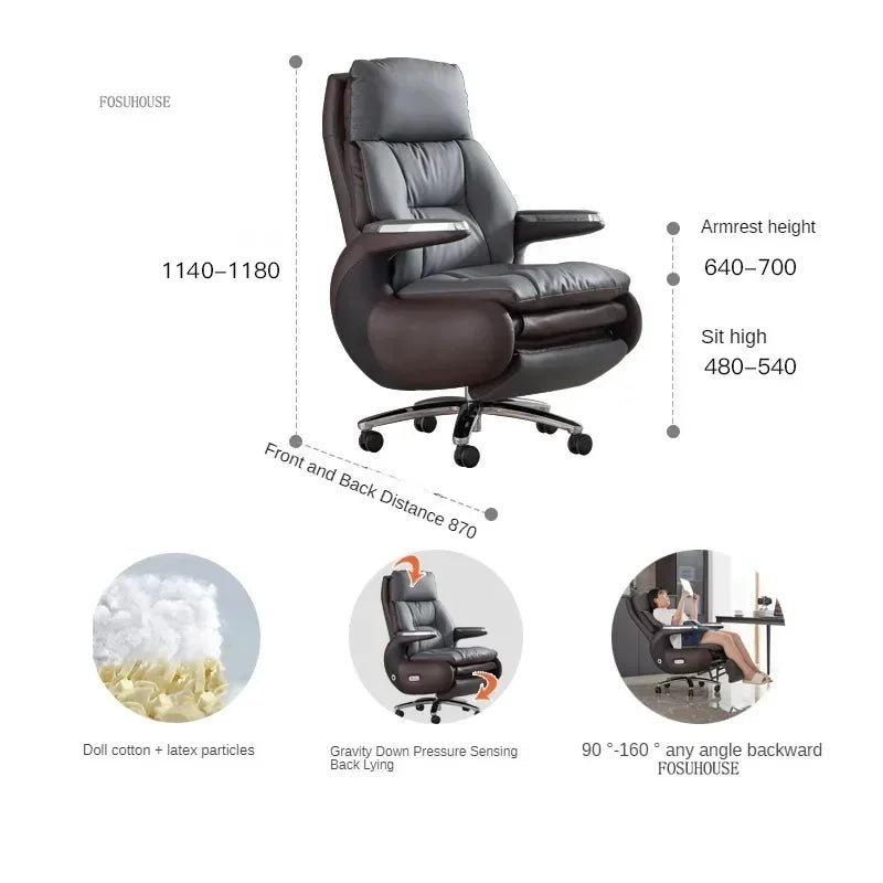 Nordic Designer Leather Boss Office Chairs Comfortable Leather Back Computer Chairs Lunch Break Gaming Chairs office Furniture A
