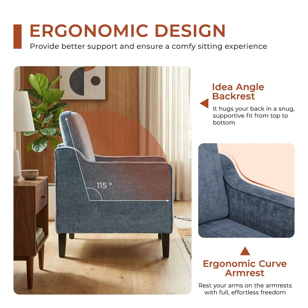AOOU Accent Chair Mid Century Modern Living Room Upholstered Chenille Armchair Reading Chair, Single Sofa Chair with Removable Cover & Wood Legs for Living Room, Bedroom