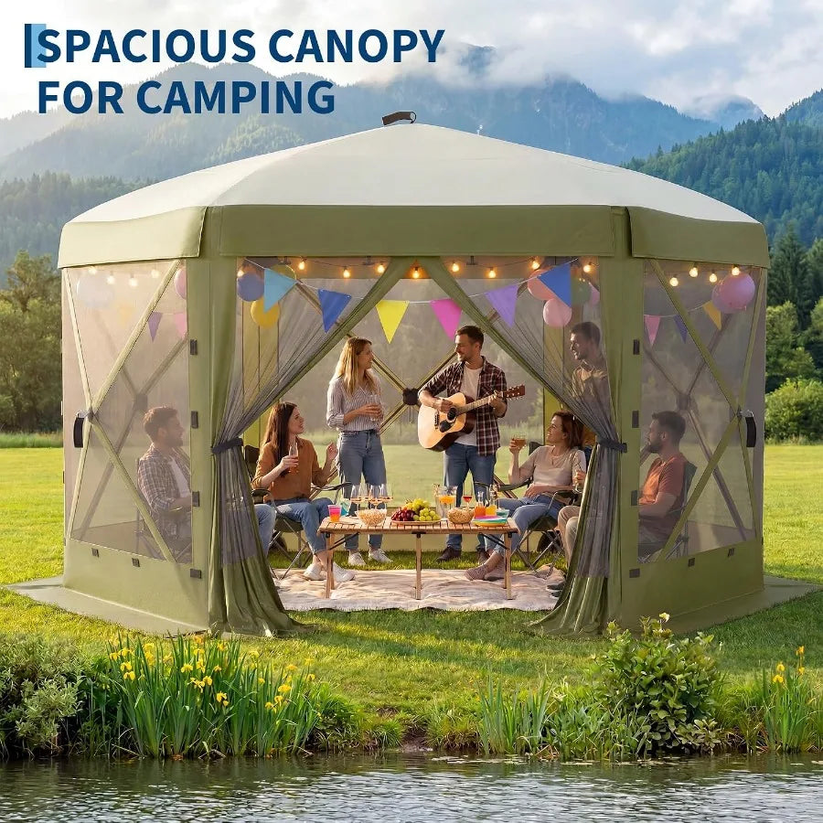 Feet 6-Sided Pop Up Gazebo Screen Tent with Mesh Panels