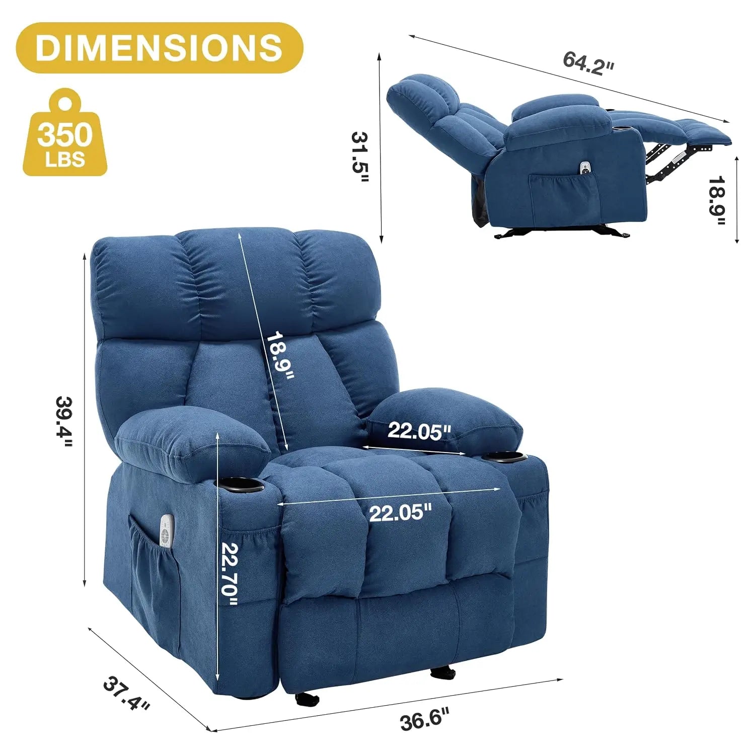 Massage Recliner Chair, Overstuffed Rocker Lazy Boy Chairs with Vibration&Gently Heat,Fabric Ergonomic Manual Nursery, Custom