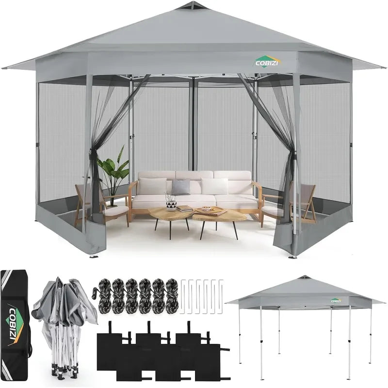 16x16 Pop Up Gazebo on Clearance Mosquito Netting Gray