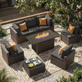 8-Piece Outdoor Patio Sectional Set with 44 Propane Wicker Table, Cushioned for Backyard, Poolside, Garden in Black