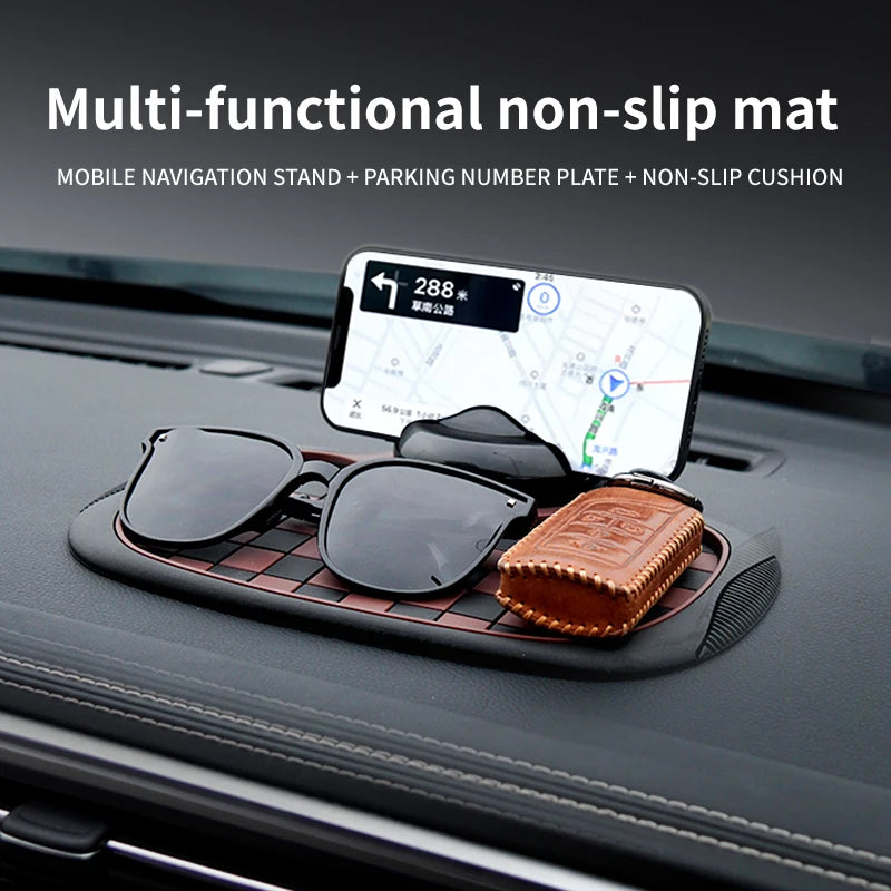 Multifunctional Plaid Anti-Slip Mat Car Phone Holder 360° Rotatable Temporary Parking Card Auto Accessories