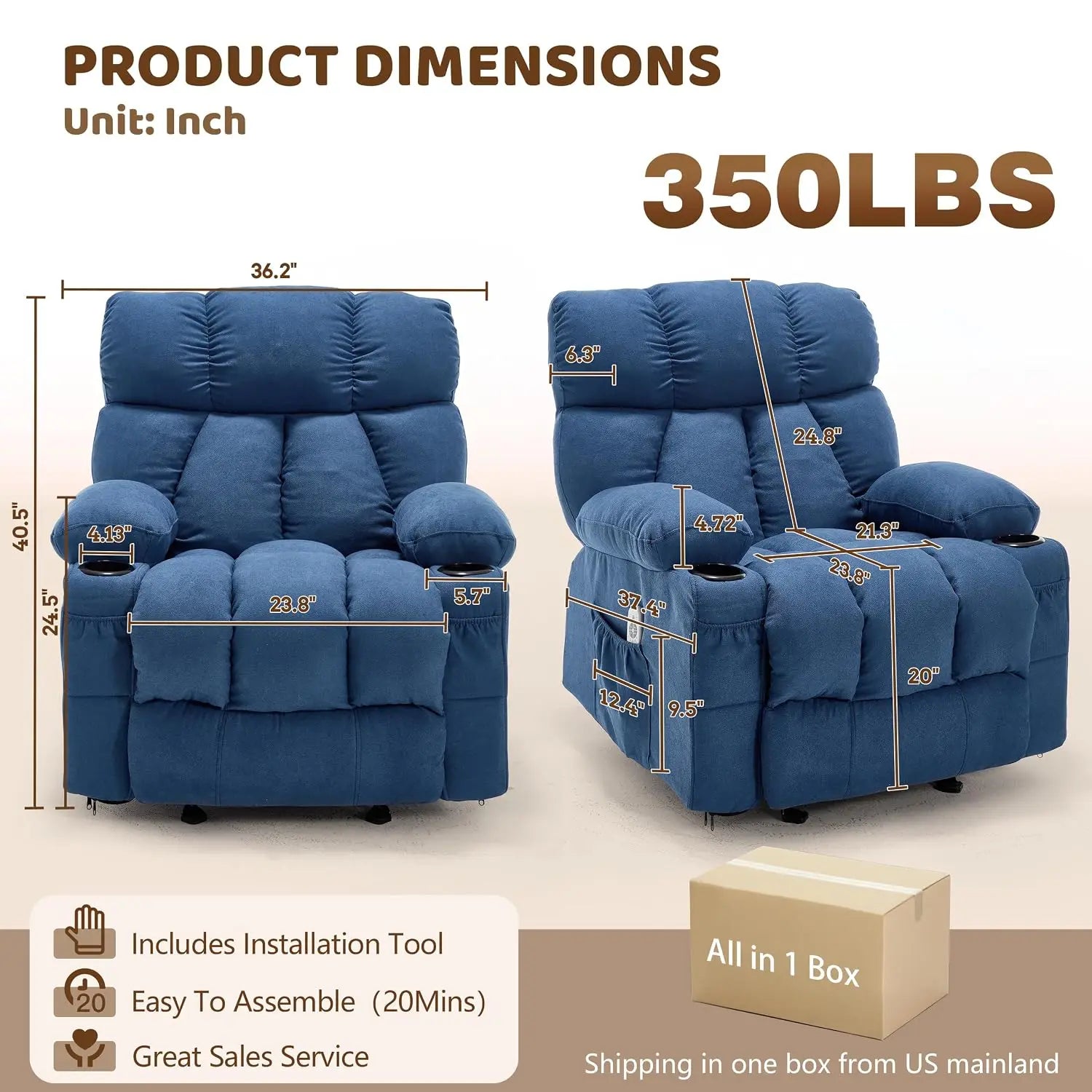 Massage Rocking Recliner Chair, Ergonomic Sofa with Vibration, Heat & Rocking for Nursery, Custom