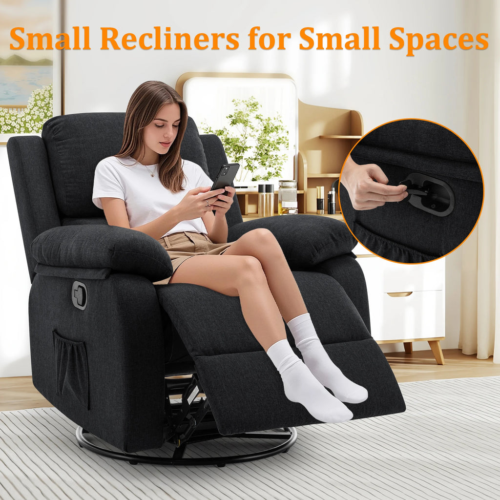 Korser 360 Swivel Small Rocker Chair for Adults, Small Rocking Recliner for Small Spaces, Upholstered Fabric Glider Recliner