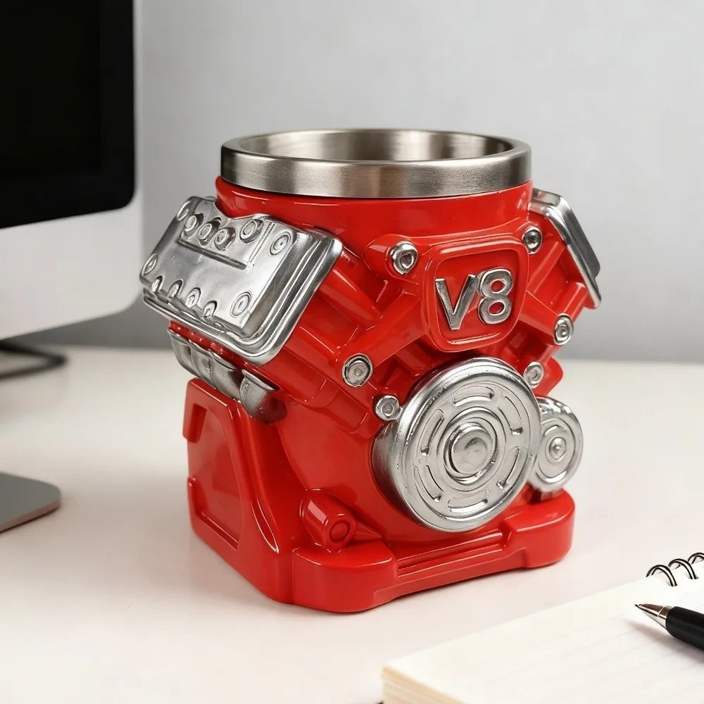Funny Retro Engine Coffee Cup Double Wall Insulation V6/V8/V12 Drinking Cup Resin 3D Tea Mugs Gifts