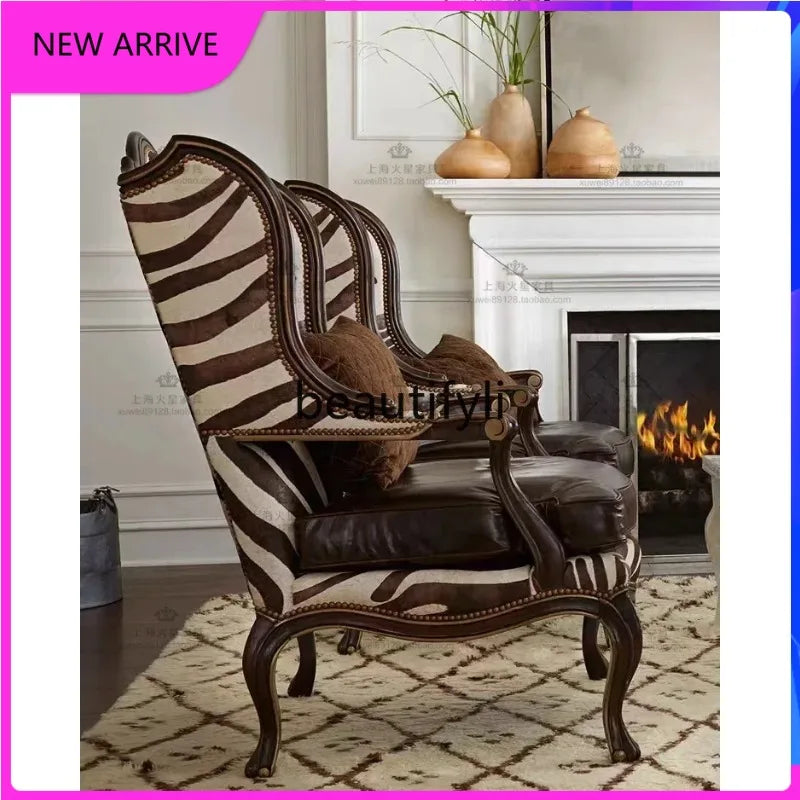 b573  American rural solid wood fabric sofa chair European personalized high back, cafe studio chair single sofa