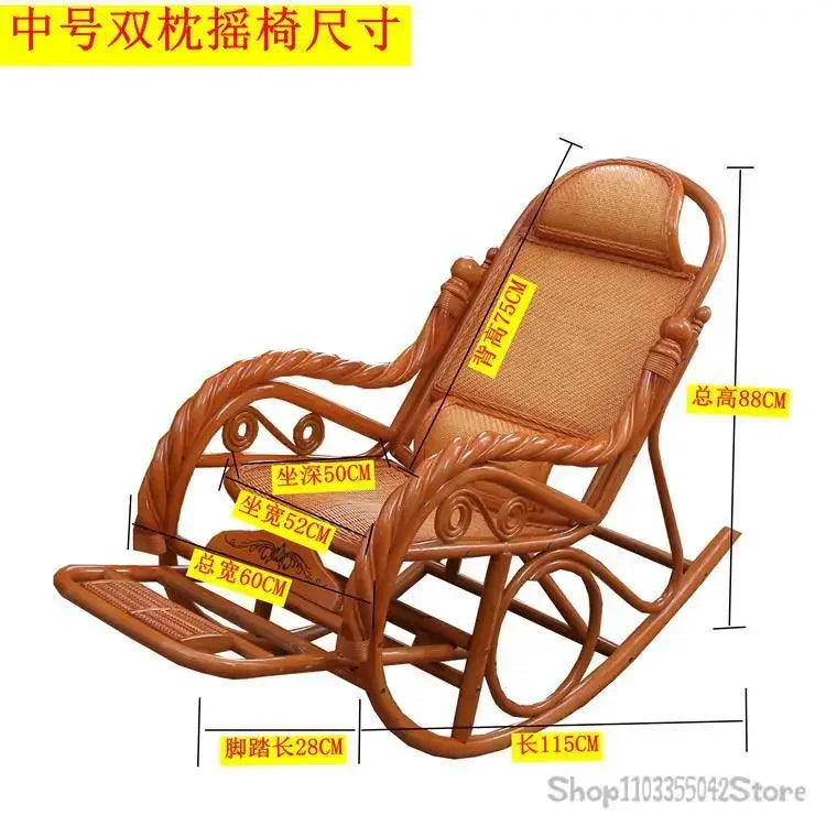 Natural and comfortable rattan rocking chair for adults elderly family leisure chair balcony reclining and sleeping chair
