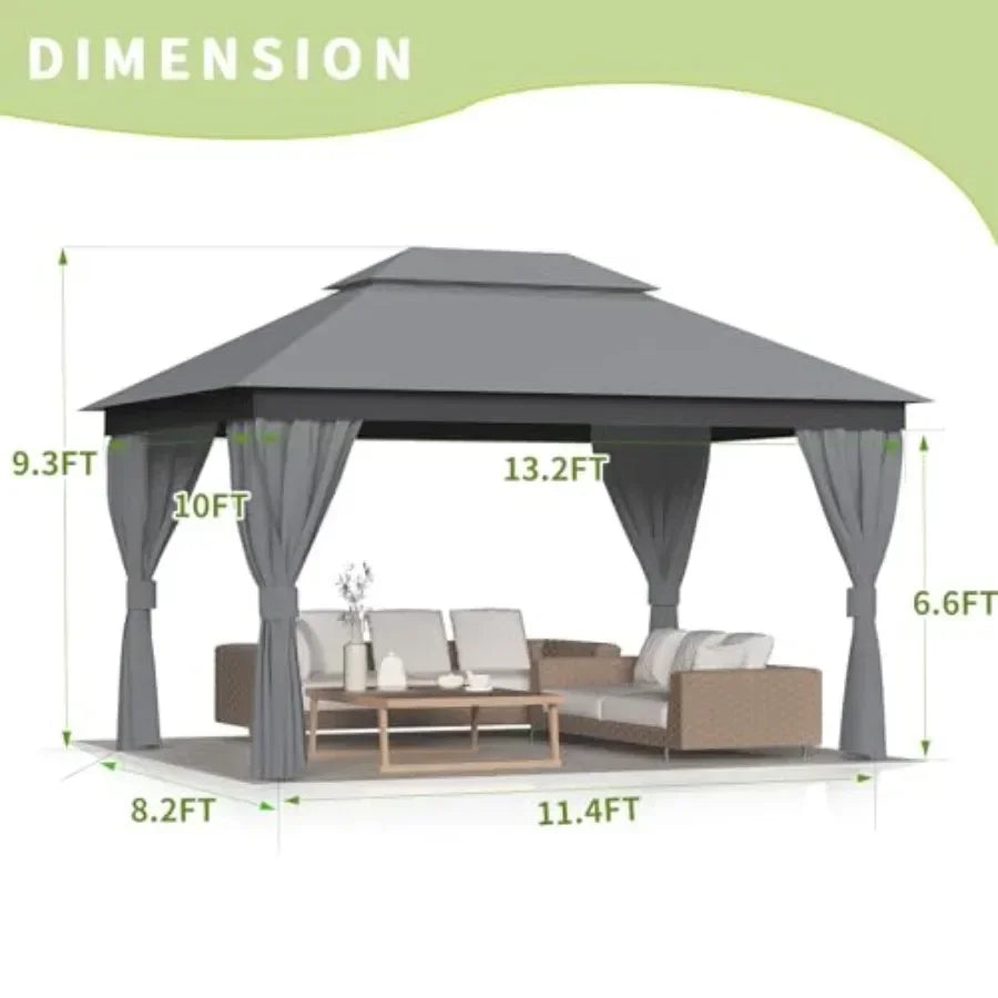 Outdoor Patio Gazebo - Double Roofs Party Tent Gazebos with Mosquito Net and Privacy Sns Heavy Duty Steel for Backyard Garden D