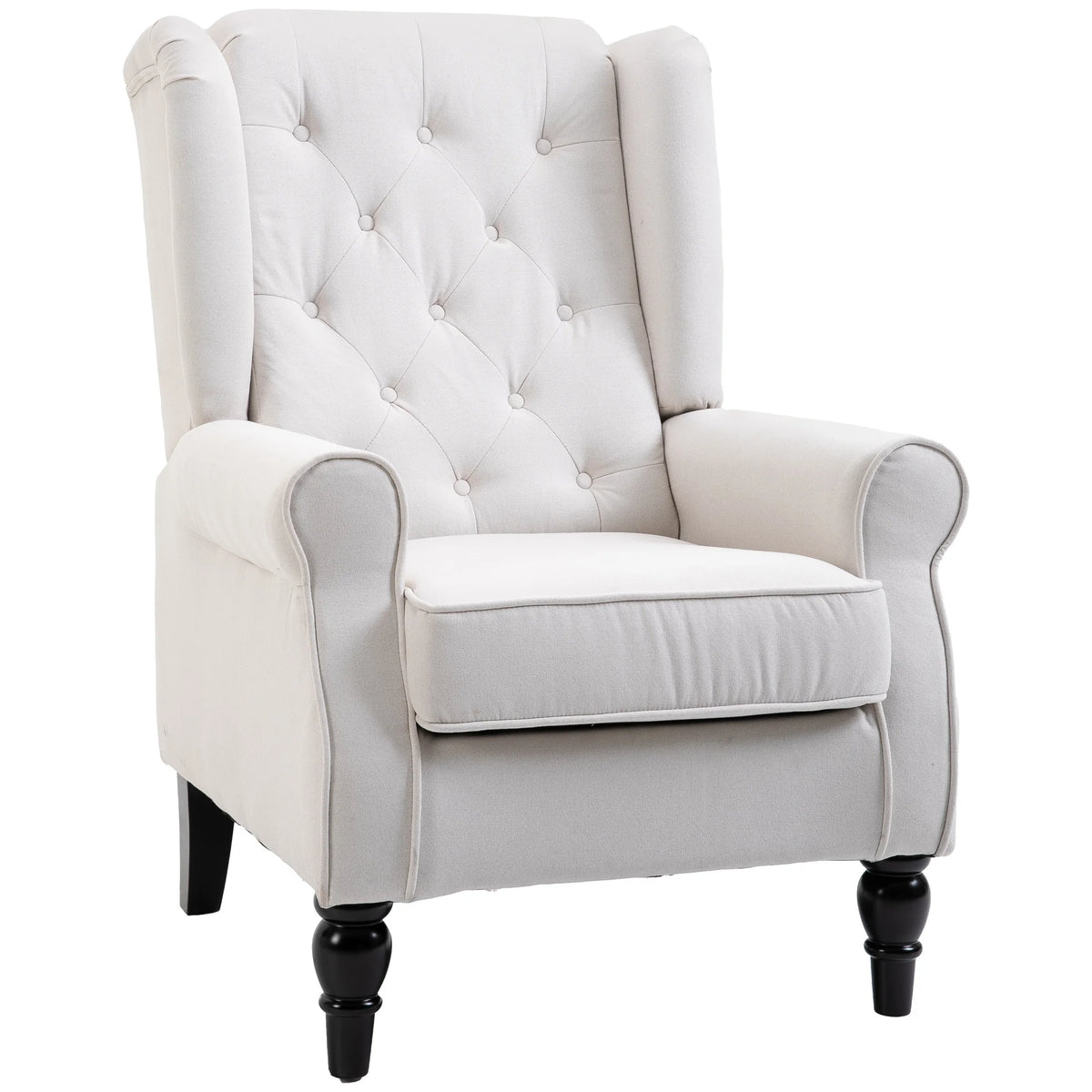HOMCOM Mid-Century Modern Accent Chair, High Wingback Reading Chair, Button-Tufted Upholstered Fabric Armchair with Retro Wood Legs for Apartment, Living Room, Bedroom, Cream White