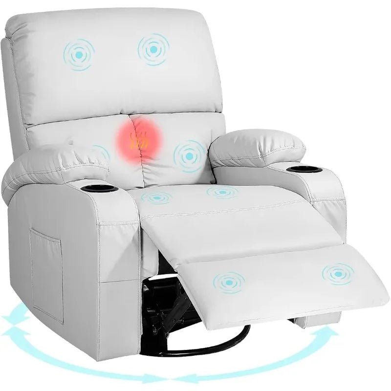 Vibration Massage Recliner Chair with Heat, 360° Swivel Rocking Recliner for Living Room Comfort