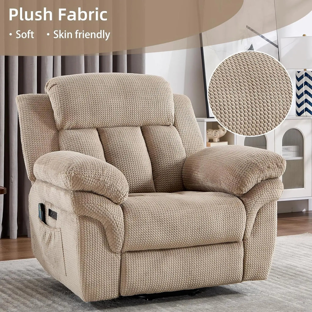 Massage Recliner Chair, Overstuffed Rocker Lazy Boy Chairs with Vibration&Gently Heat,Fabric Ergonomic Manual Nursery, Custom