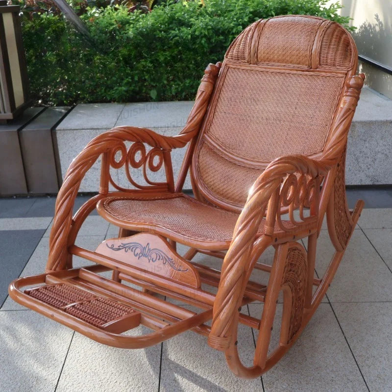 Rattan Rocking Chair Adjustable Backrest Recliner Leisure Nap Chair For Home Balcony Living Room