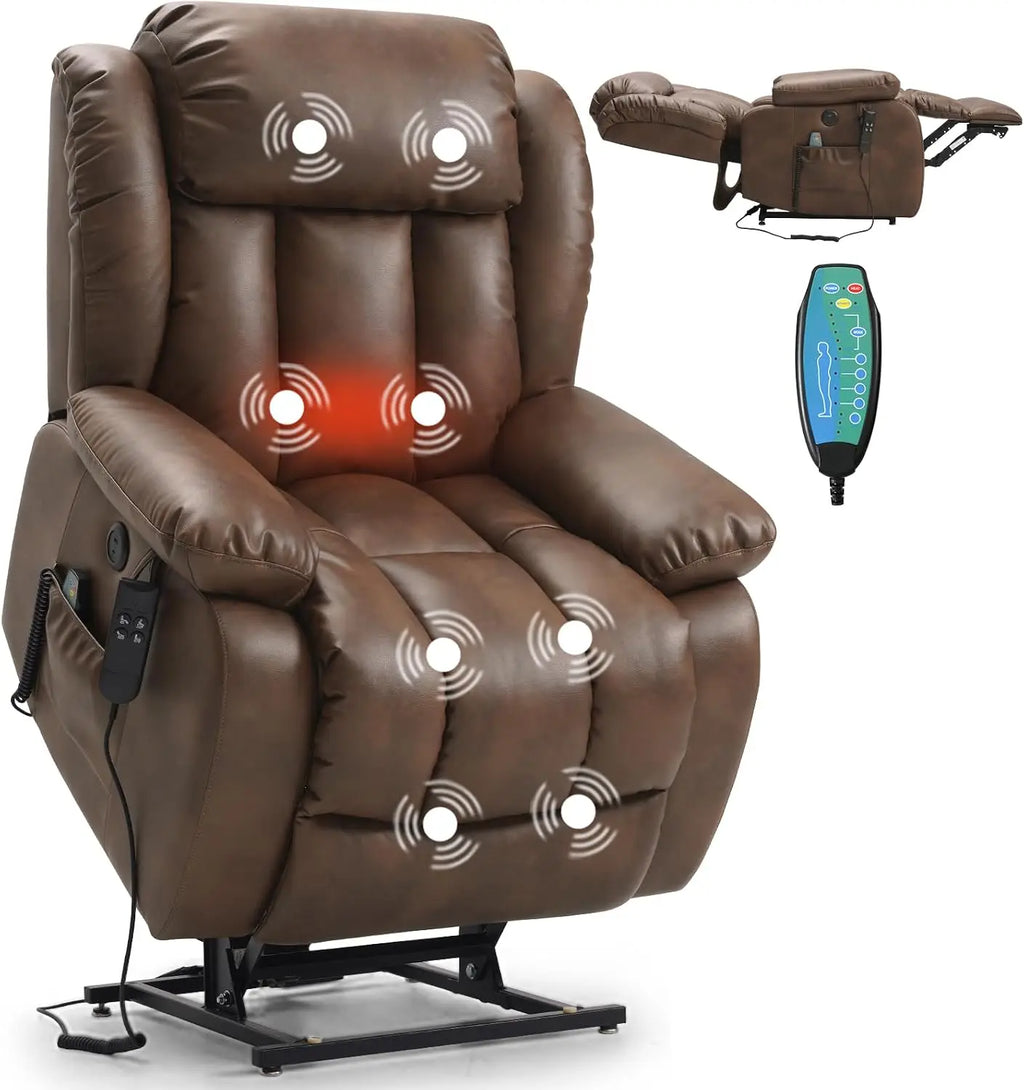 PARKOL Power Lift Recliner Chair for Elderly & Seniors, Breathable Leather Electric Recliner with Vibration Massage & Lumbar