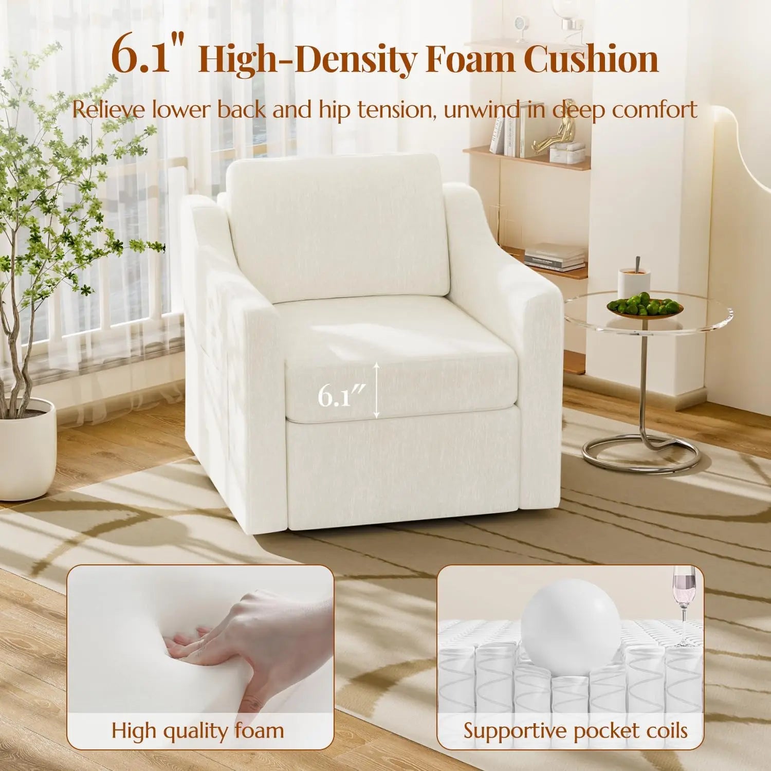 360° Swivel Accent Chair Set of 2, Large Comfy Reading Chairs, Accent Square Single-seat Armchair Upholstered Sofa