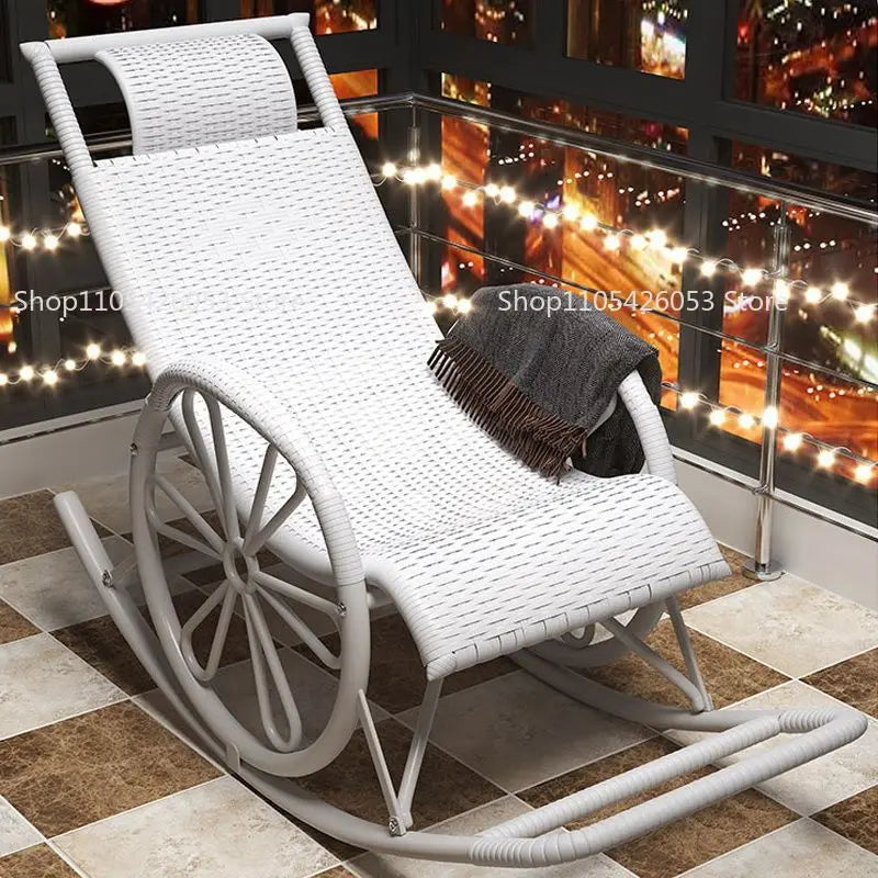 Rocking chair rattan chair adult nap recliner living room balcony lazy chair small rocking elderly leisure rocking