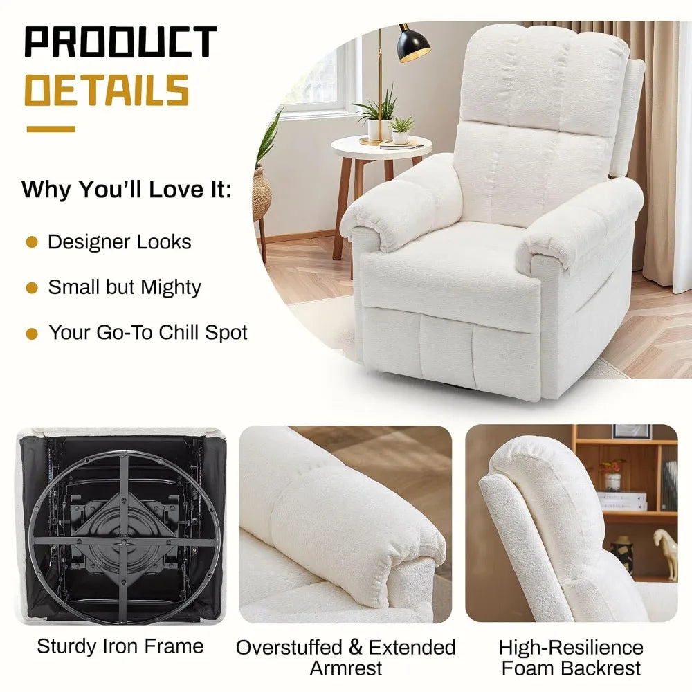 Manual Upholstered Swivel Rocker Recliner,Compact Small Space Reclining Chair For Adults, Custom