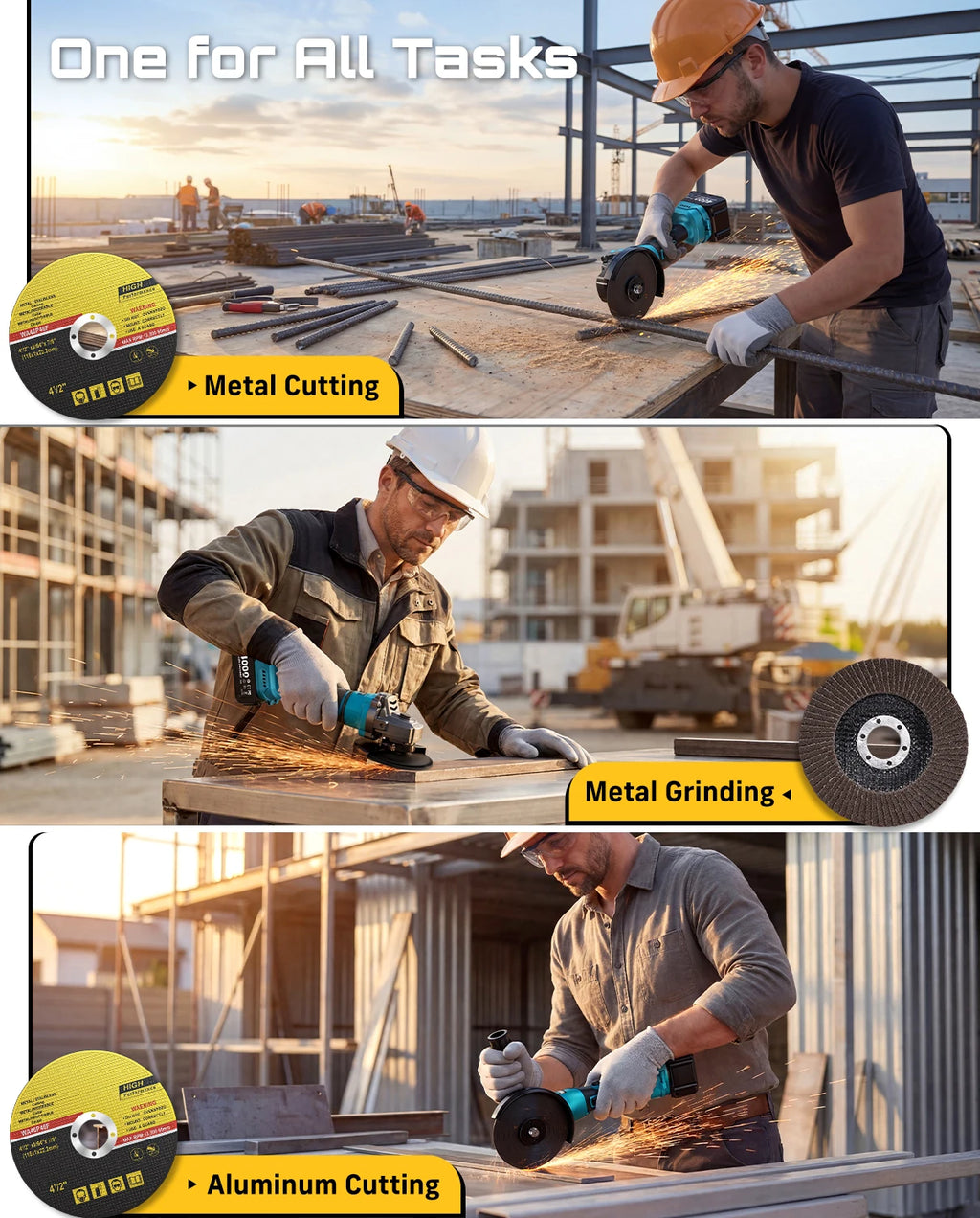 SEESII Angle Grinder Tool Cordless Brushless 4 1/2 Inch Variable Speed Settings 10000RPM Handheld Electric Power Tool with Cutting Wheels and Flap Wheels 4.0 Battery