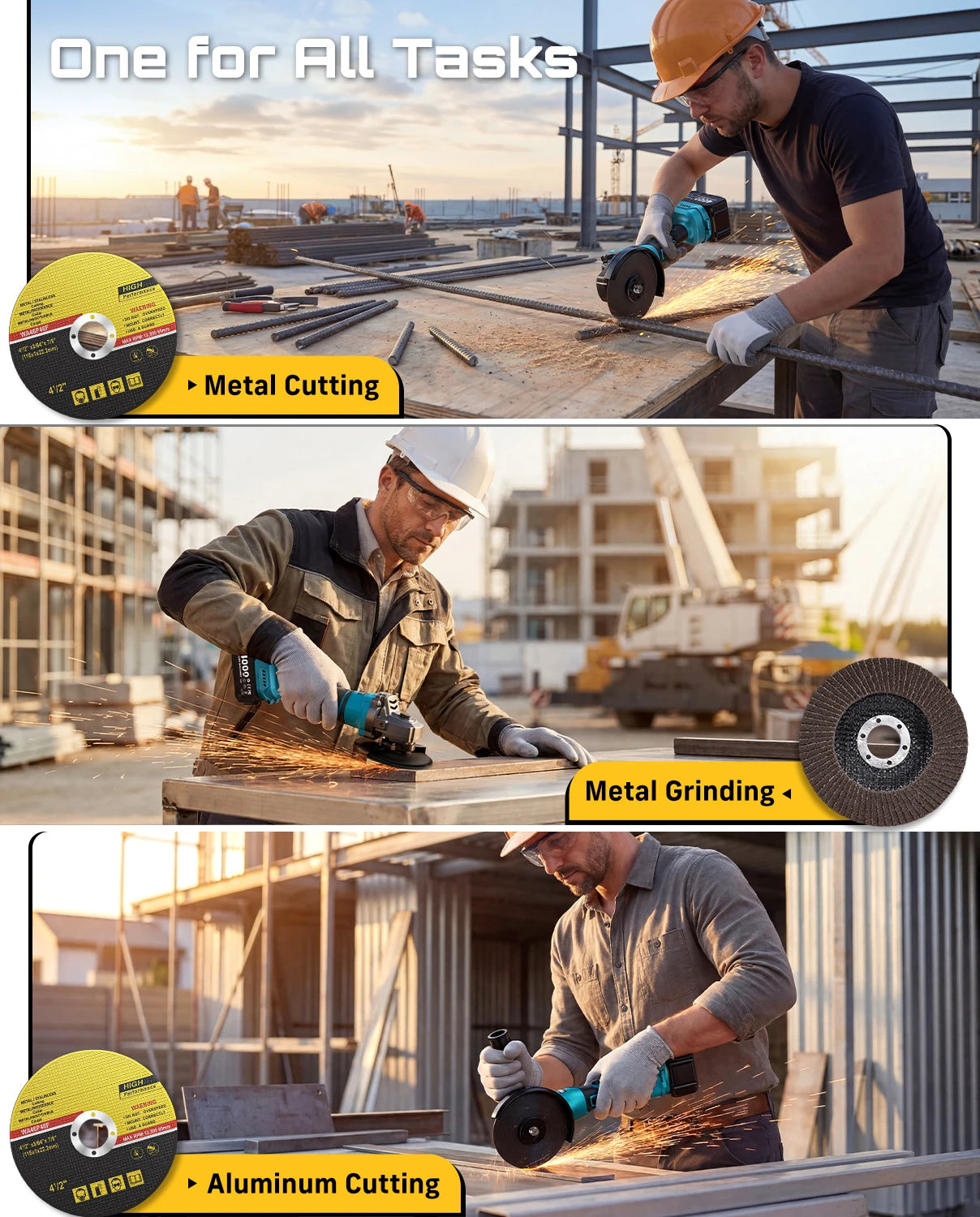 SEESII Angle Grinder Tool Cordless Brushless 4 1/2 Inch Variable Speed Settings 10000RPM Handheld Electric Power Tool with Cutting Wheels and Flap Wheels 4.0 Battery