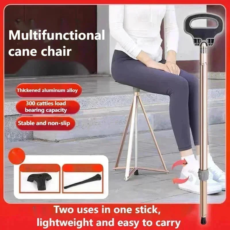 Multifunctional Walking Aid Stool/cane Chair Non-slip Folding Portable Lightweight Walking Aid Four-legged Cane For Sitting