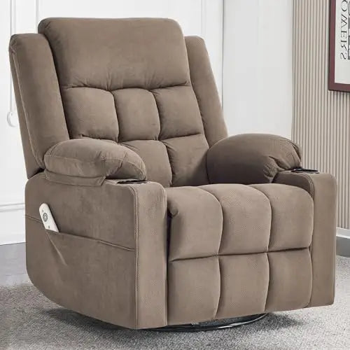 Swivel Rocker Recliner Chair for Adults with Massage and Heat, Cup Holders and Side Pockets, Glider Rocking Reclining