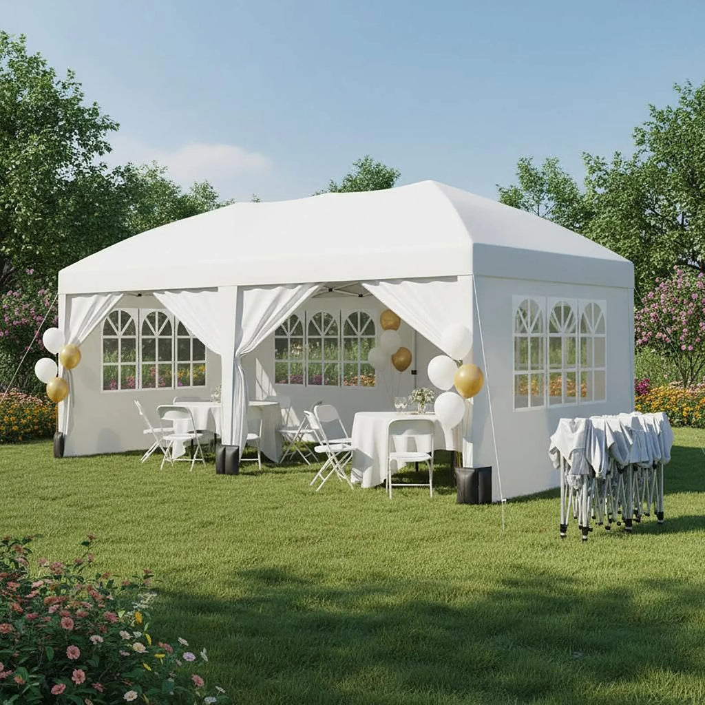 10x20 Pop Up Canopy Tent With 6 Sidewalls, Heavy Duty Party Gazebo With Windows, Zipper Doors, Sandbags And Carry Bag For Events