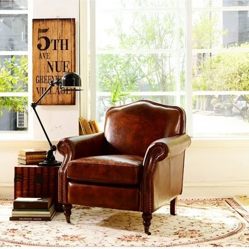 TT retro first-layer cowhide single sofa study sofa