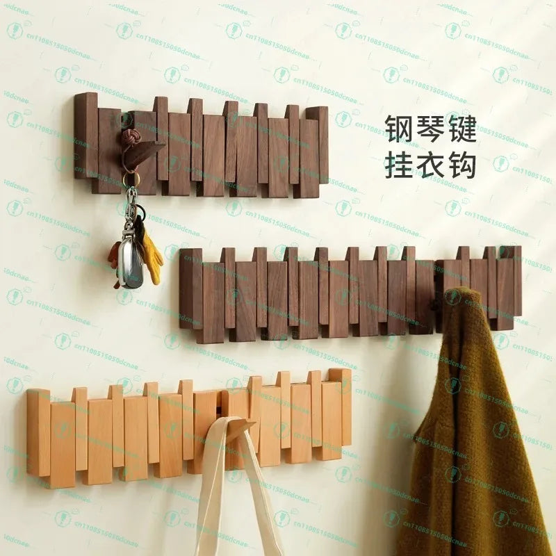 Clothes hook,  solid wood row hook, creative piano key entry, door entry wall, wooden coat rack