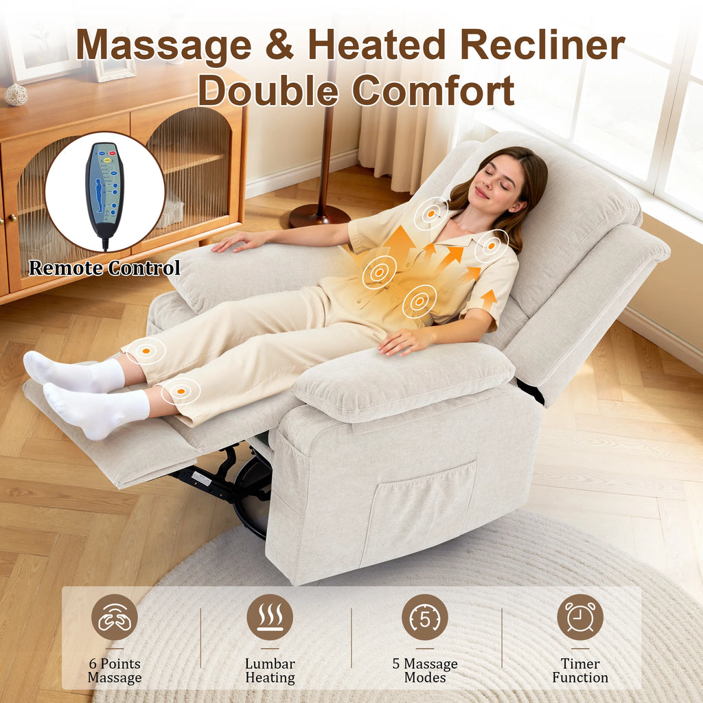 Korser Swivel Small Rocker Recliner Chair with Massage Chenille fabric Folding Armchair for Living Room，Bedroom