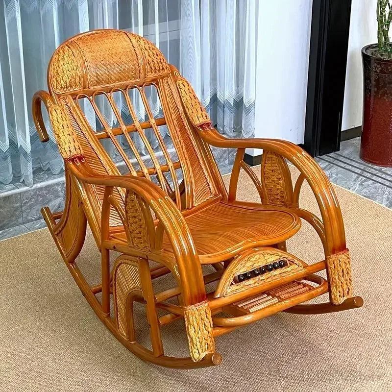 Natural and comfortable rattan rocking chair for adults elderly family leisure chair balcony reclining and sleeping chair