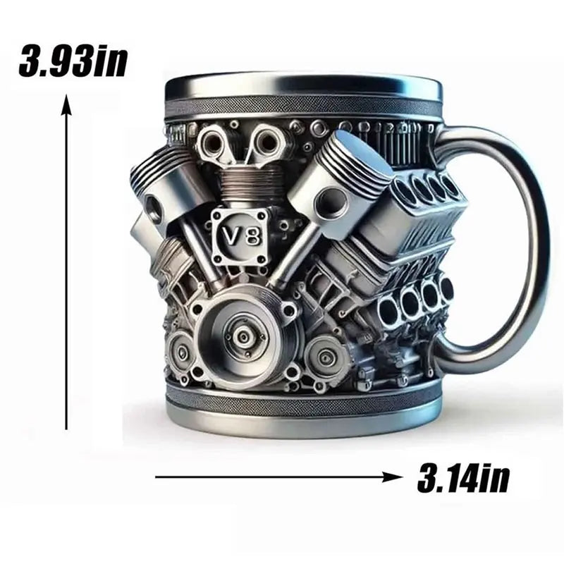AT29-V8 Engines Stainless Steel Coffee Mug Car Engine Coffee Cup With Insulated Handle For Car Lovers Gift
