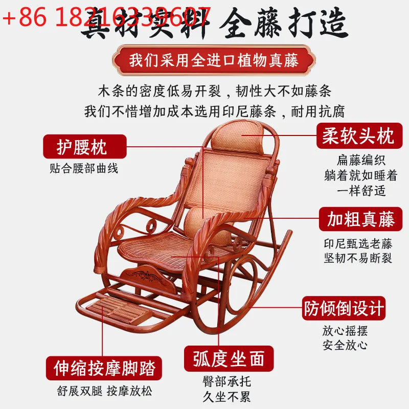 Home Balcony Leisure True Vine Elderly Rocking Chair Reliable Back Braided Rattan Chair Living Room