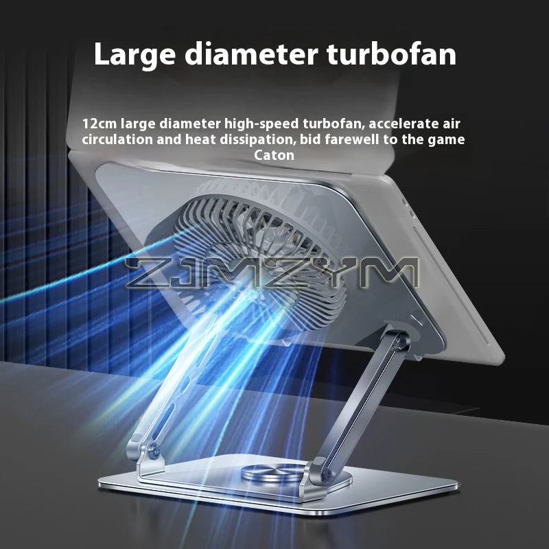 Desktop Laptop Stand 360° Rotatable Metal Tablet Cooling Stand with Folding Fan Radiator Support Lift Anti-skid