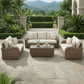 Outdoor PE Rattan Sofa Table Set, Waterproof Sun‑Resistant Patio Furniture for Garden, Balcony and Backyard Leisure Use
