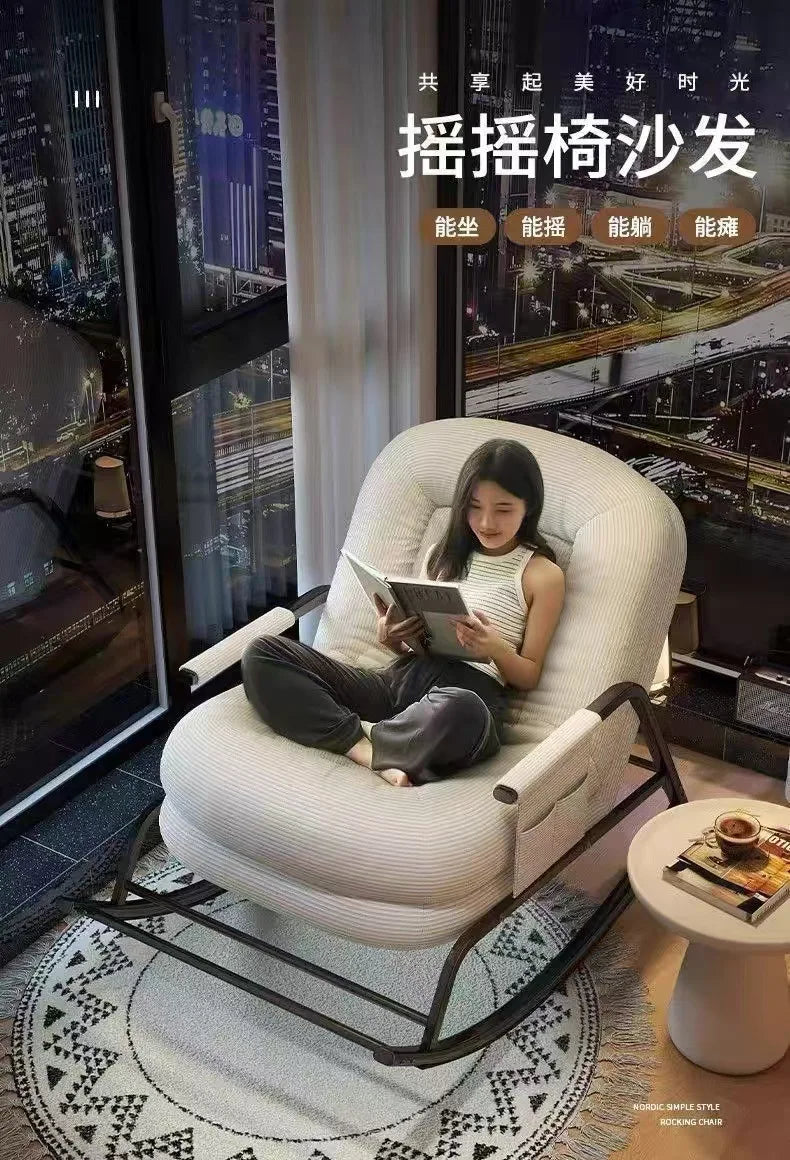 Lounge Chair Adult Home Lazy Sofa Relaxing Chair Rocking Chair Balcony Leisure Chair Light Luxury Single Rock Chair Sofa Bed