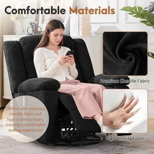 （Local US Inventory）Rocker Recliner Chair for Adults 360 Degree Swivel Rocker Recliner with Massage and Heating Side kets for Li