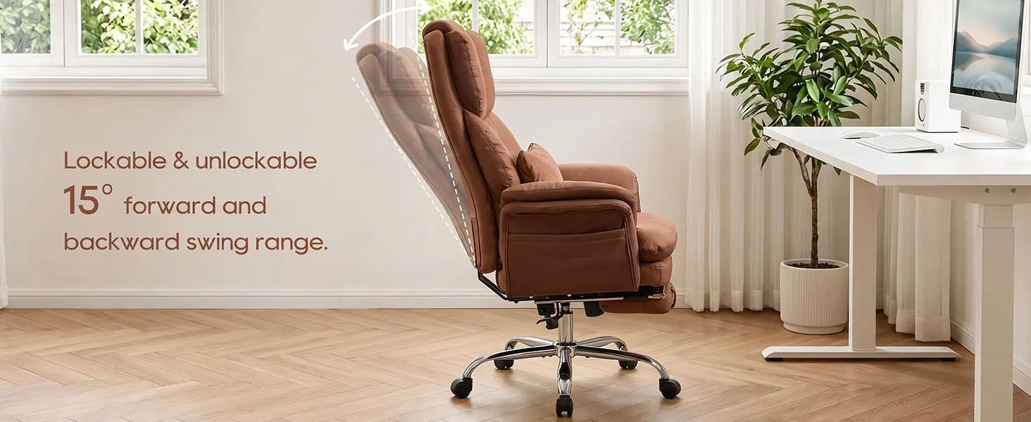 TCGBKAF Big and Tall Office Chair Executive Chair Brown PU Leather Criss Cross Chair with Adjustable Backrest and Flip Armrests, Ergonomic Computer Desk Chair with Footrest for Home &Office