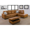 Leather Sectional Sofa with Storage Ottoman and Right Chaise in Ginger