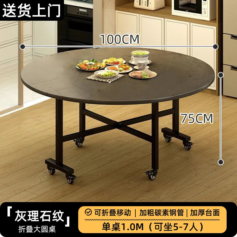 Folding Round Table for Home Rental Small Apartment Movable Folding Dining Table Large Round Table with Turntable