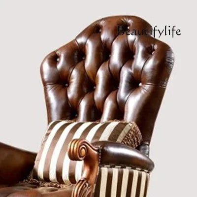 European leather sofa American all-solid wood boss office chair household desk chair old carved leisure chair