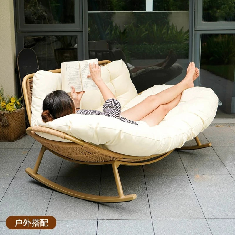Lazy Rocking Chair Double Lounge Chair Single Sofa Chair Rattan Balcony Home Leisure and Comfortable Lunch Break Can Sleep