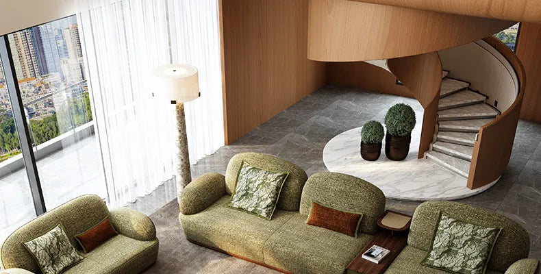 Chinese simple fabric solid wood living room corner combination sofa