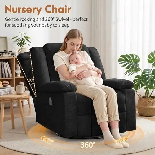（Local US Inventory）Rocker Recliner Chair for Adults 360 Degree Swivel Rocker Recliner with Massage and Heating Side kets for Li