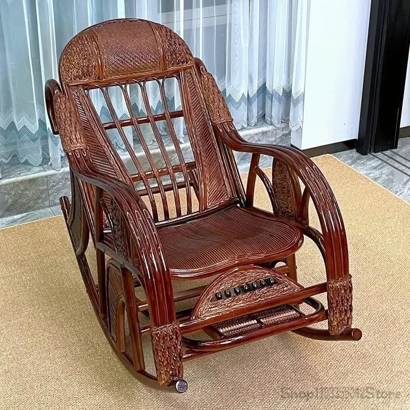 Natural and comfortable rattan rocking chair for adults elderly family leisure chair balcony reclining and sleeping chair