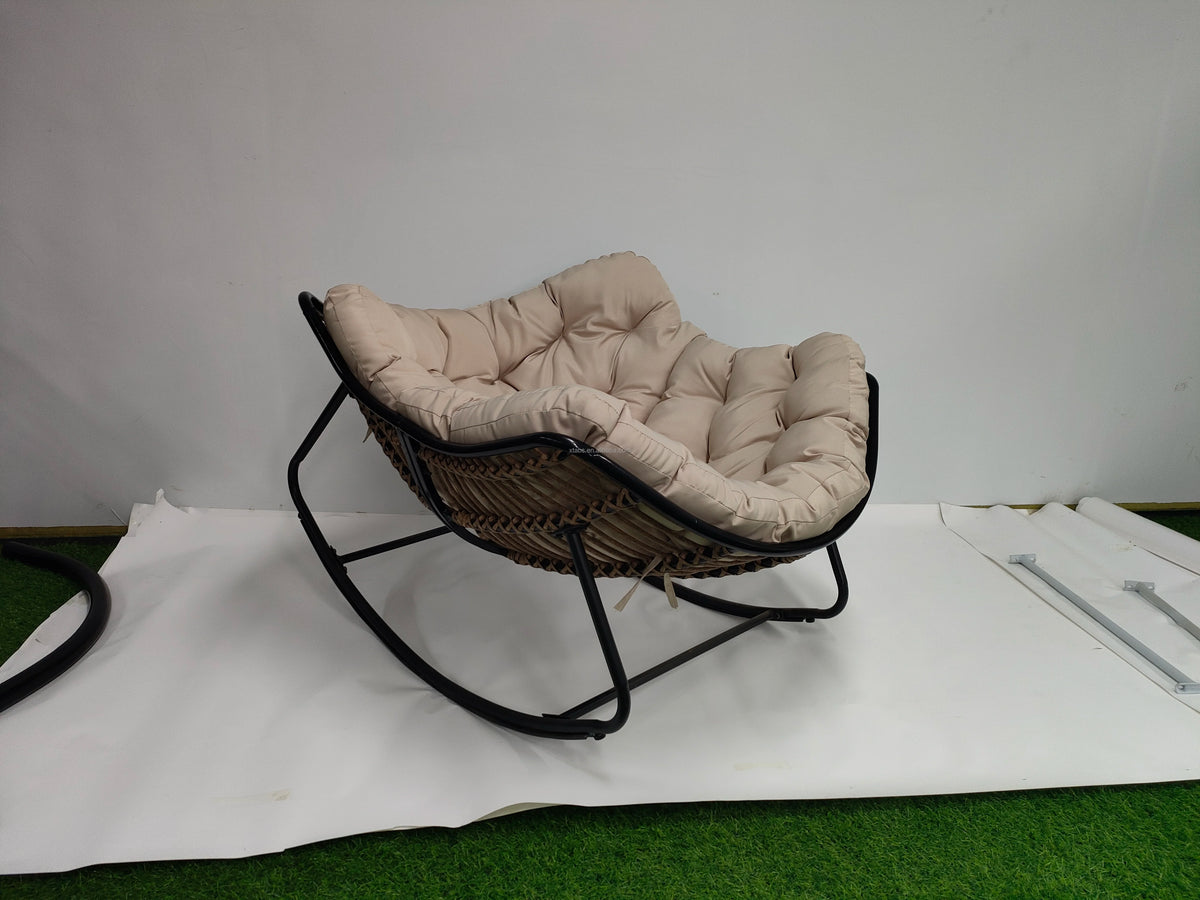 Modern Metal Moon Rocking Chair Outdoor Garden Courtyard Patio Furniture with 7 Inch Thick Cushion Casual Non Foldable Swing