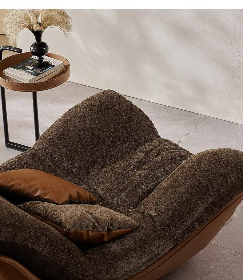 Nordic Modern Curved Lounge Chair Premium Chenille & PU Leather Lazy Sofa for Living Room & Bedroom Relaxation home furniture