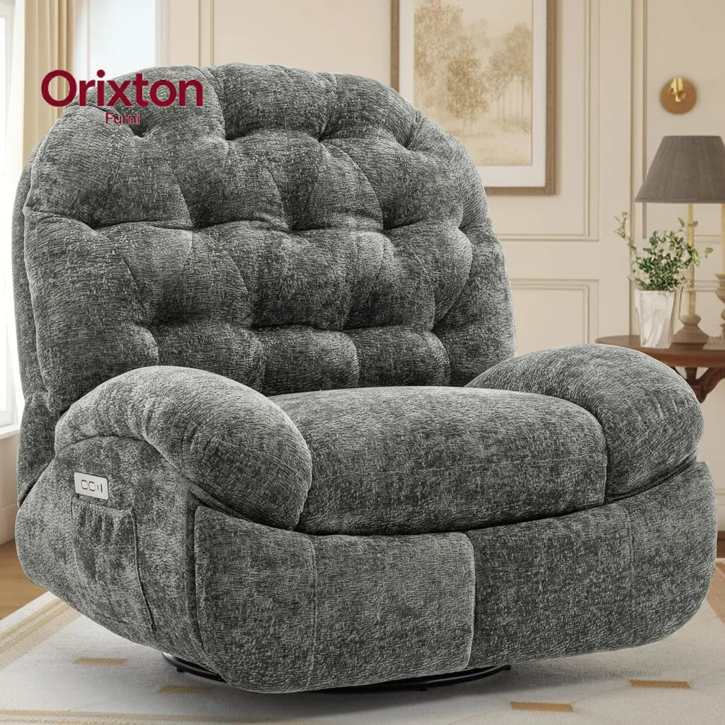 Oversized Swivel Recliner Chair, Comfortable Soft Shaped Recliner with  Ports and Storage for Living Room