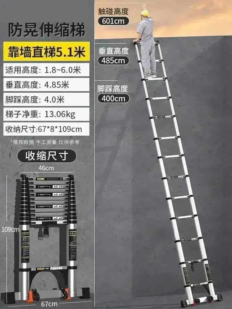 Engineering Multifunctional Aluminum Ladder Step Alloy Stools Home Folding Telescopic Ladder Portable Thick Herringbone Stairs