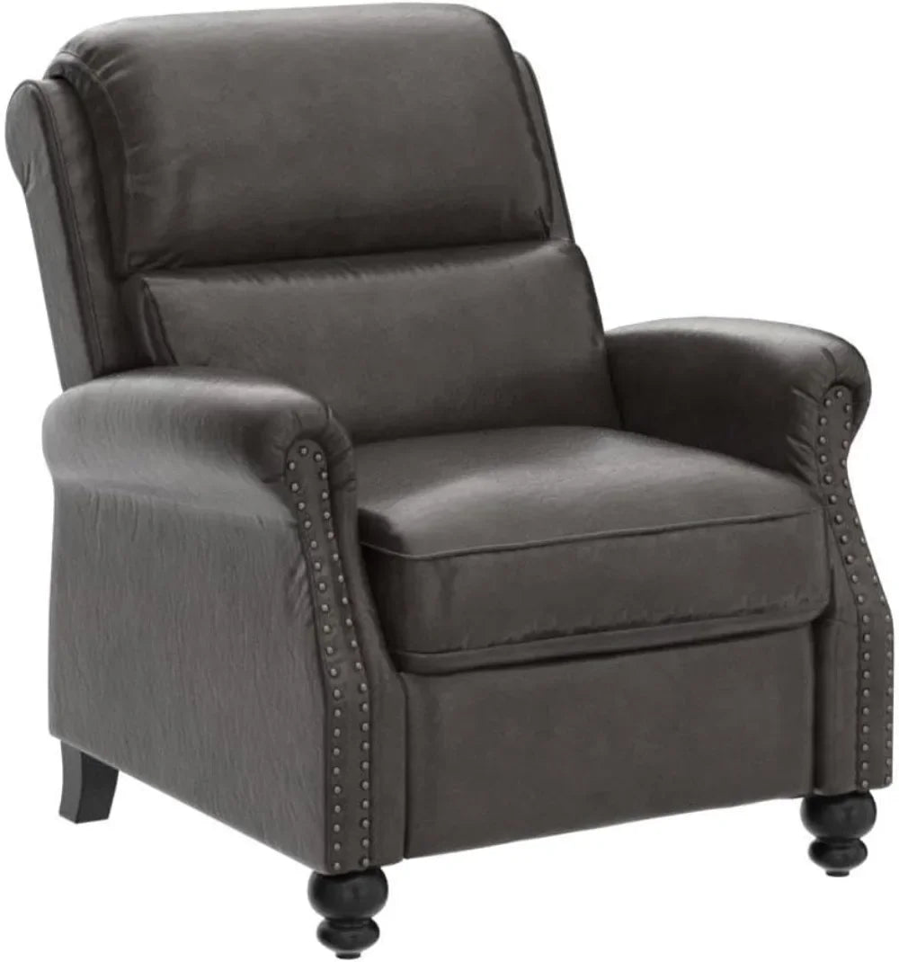 Pushback Recliner Chair Faux Leather Armchair with Rivet Decoration Single Sofa for Living Room Dark Grey