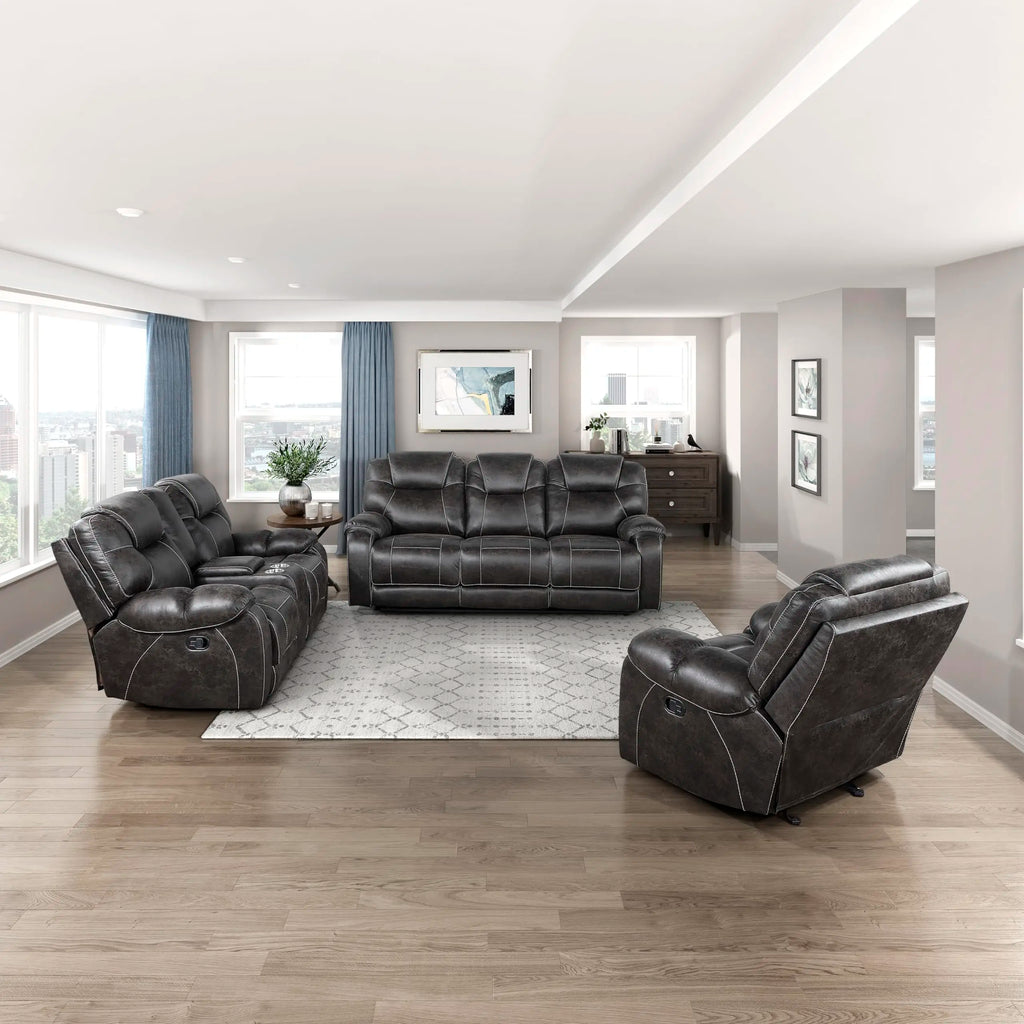 #￥Custom Manual Double Reclining Loveseat Microfiber Wall Hugger Recliner Reclinable Chair with Center Console for Living Room